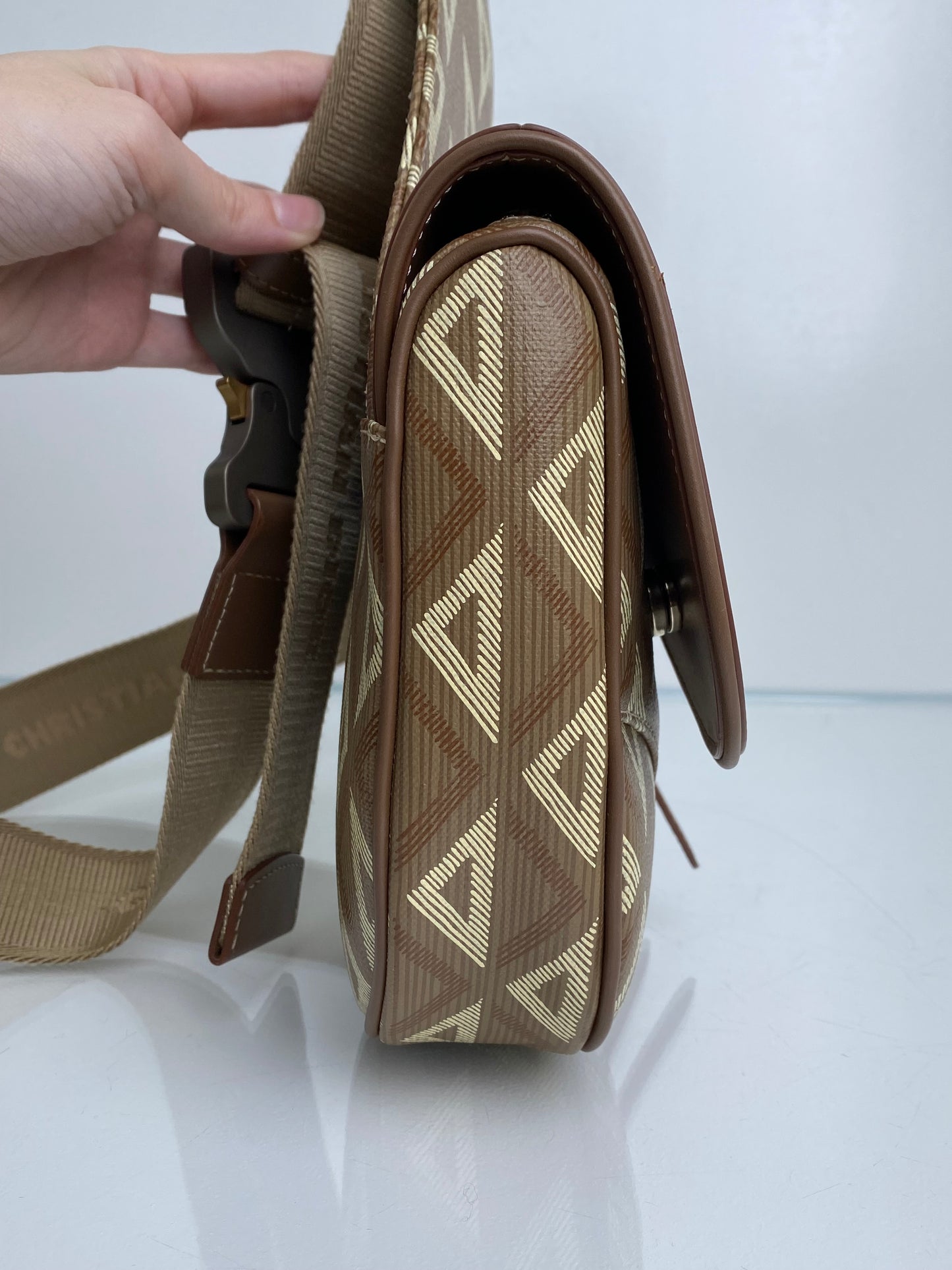 Christian Dior Diamond Logo Canvas Saddle Bag Taupe