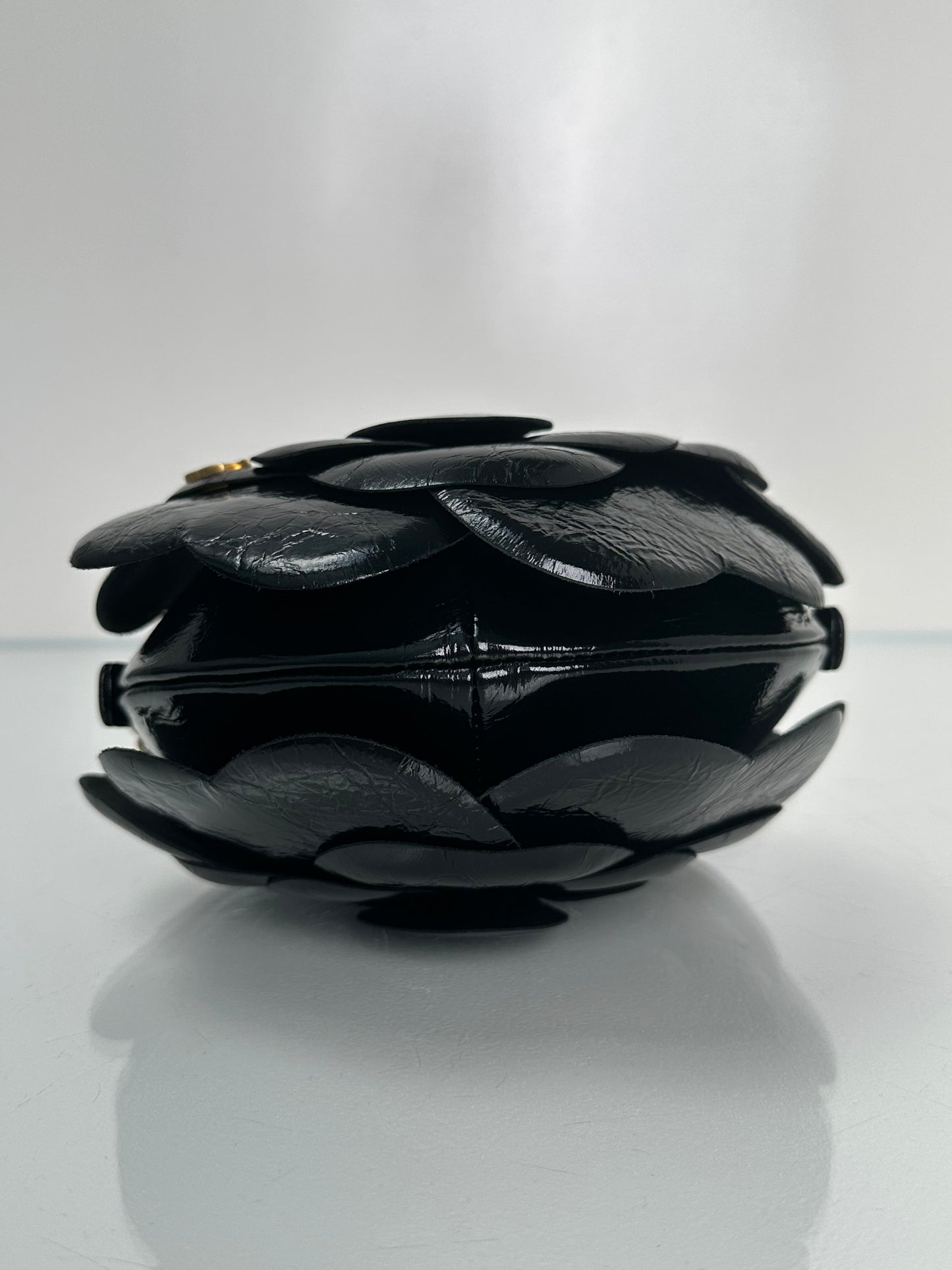 Chanel Black Camellia CC Round Clutch GHW