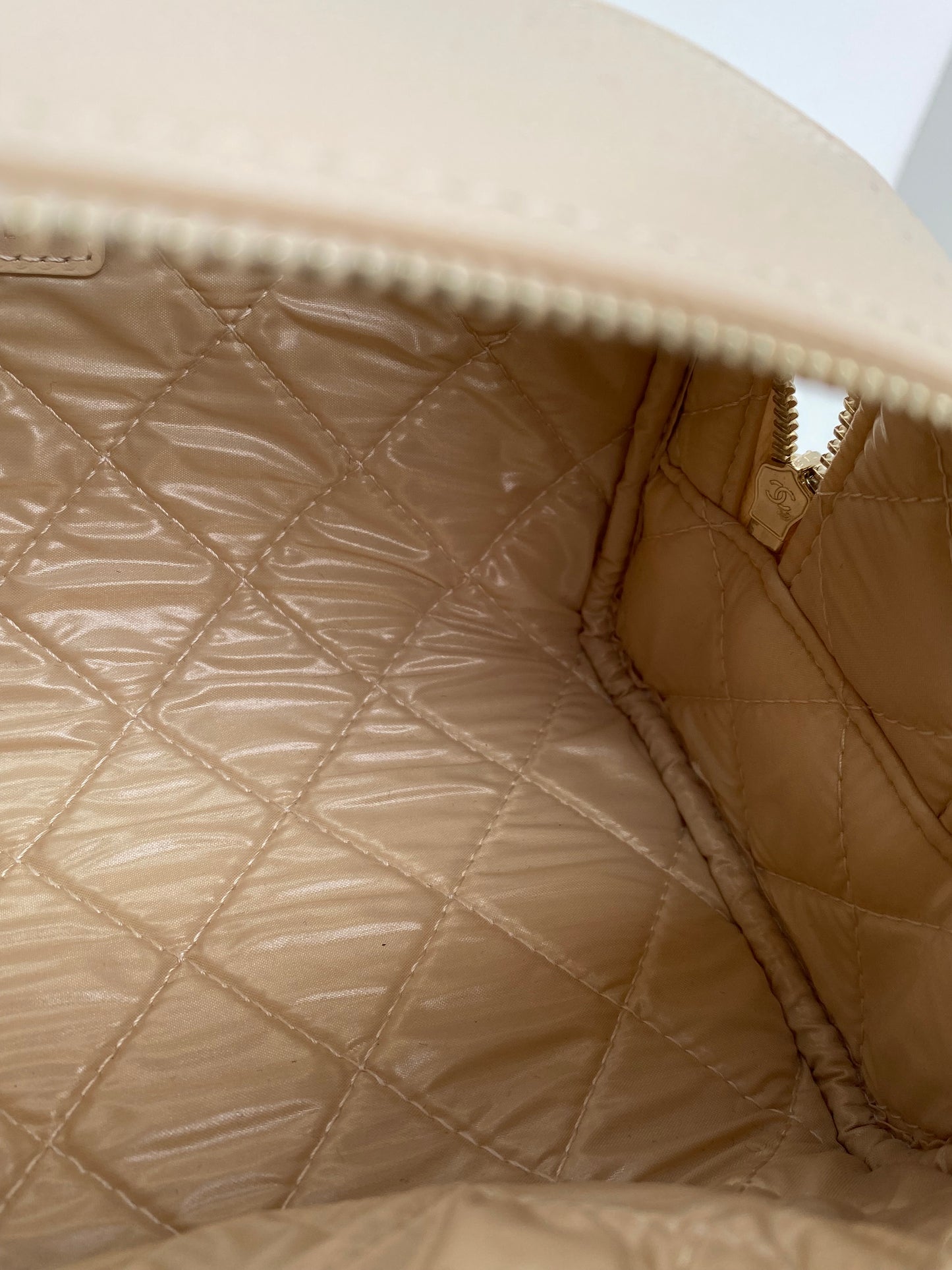 Chanel Beige CC Calfskin Quilted Cosmetic Pouch LGHW