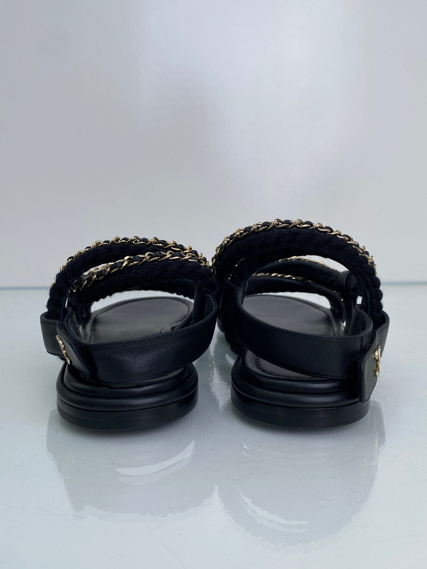 Chanel Black CC Chain Cord Sandals, 39