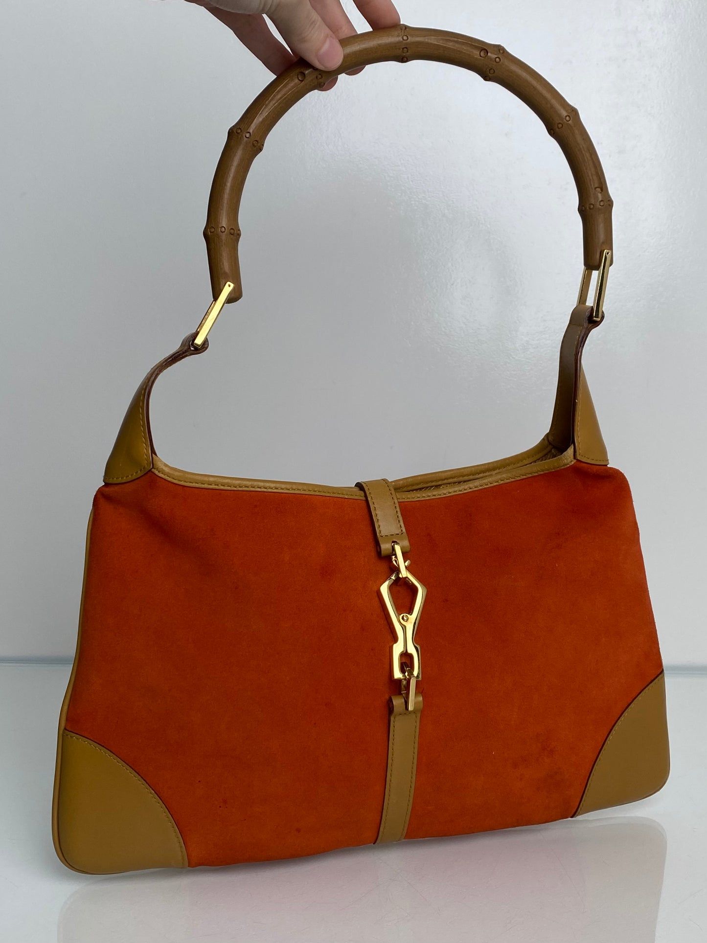 Gucci Orange Suede & Bamboo Jackie O Bag GHW