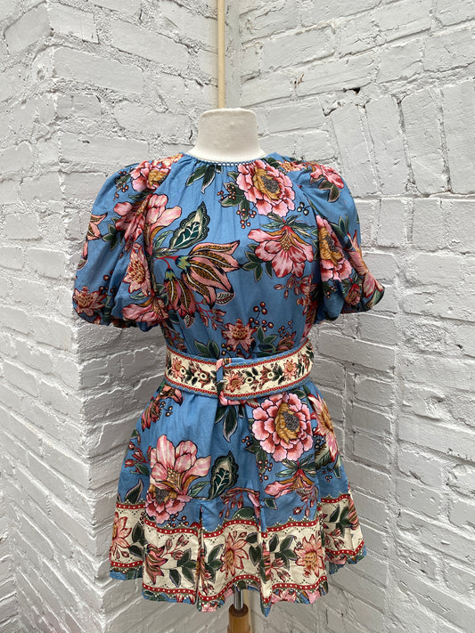 Farm Rio Blue Floral Mini Dress, S
