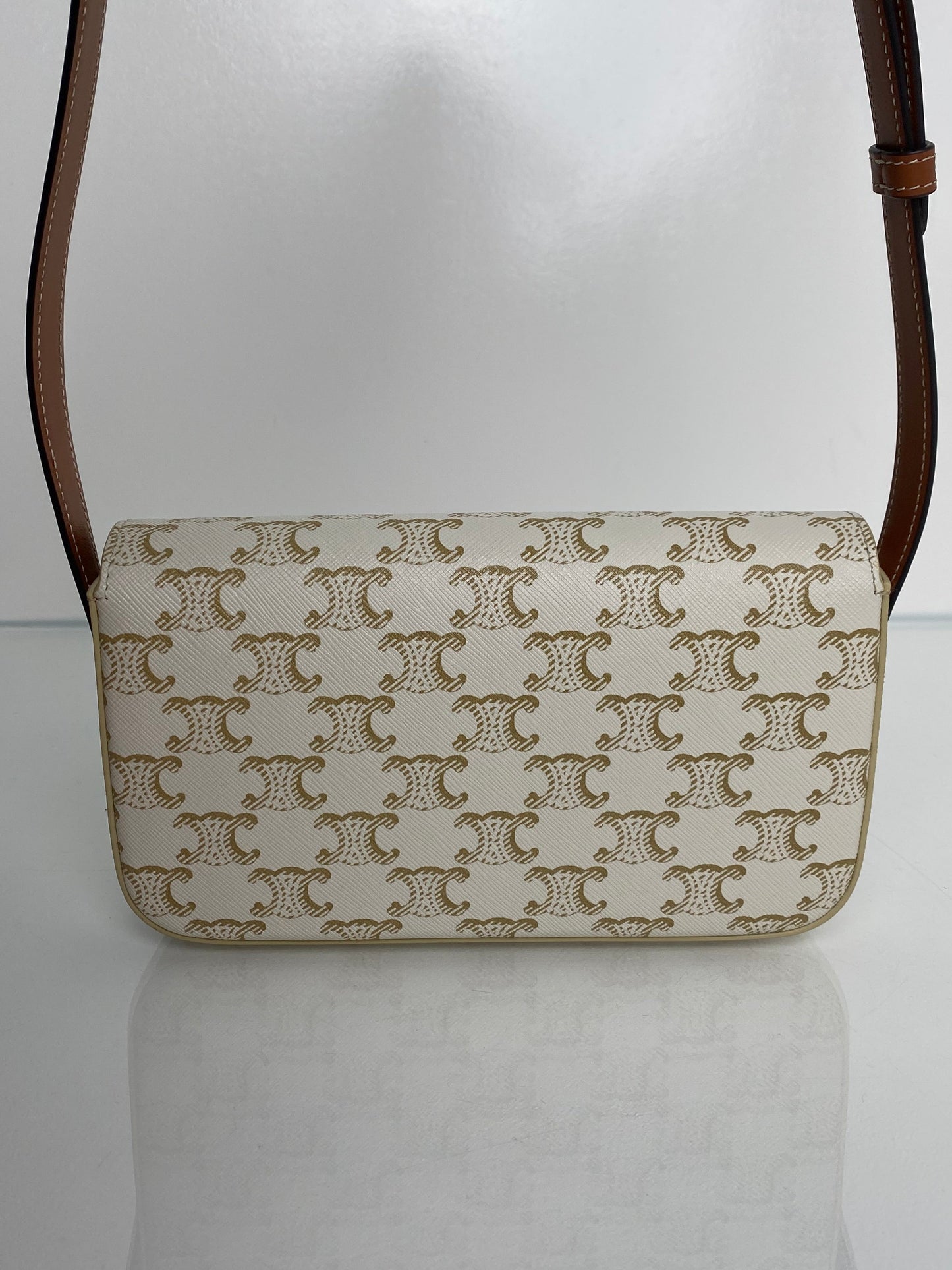 Celine White & Brown Triomphe Claude Shoulder Bag GHW