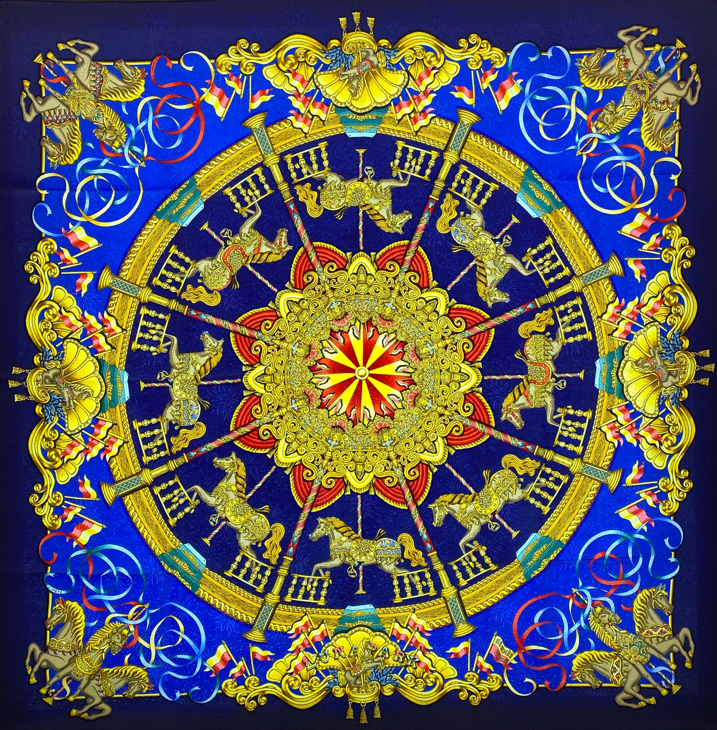 Hermes Navy 'Luna Park' Silk Scarf