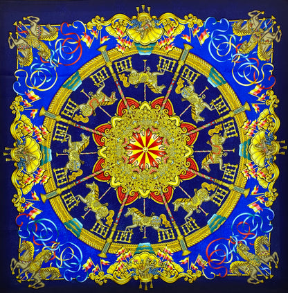 Hermes Navy 'Luna Park' Silk Scarf