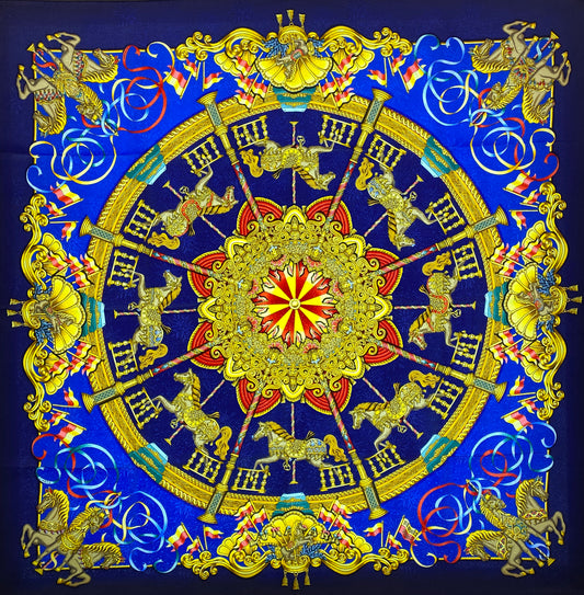 Hermes Navy 'Luna Park' Silk Scarf