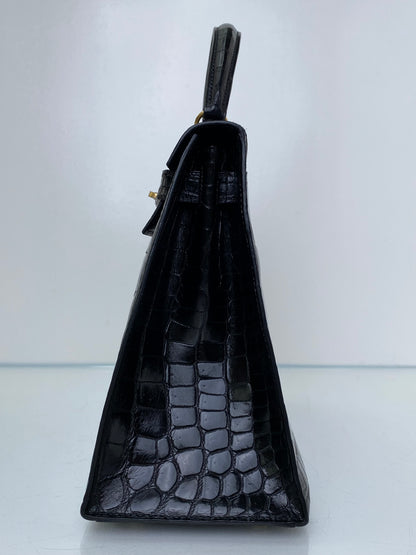 Hermes Vintage Kelly 28 Sellier Noir Alligator GHW #M