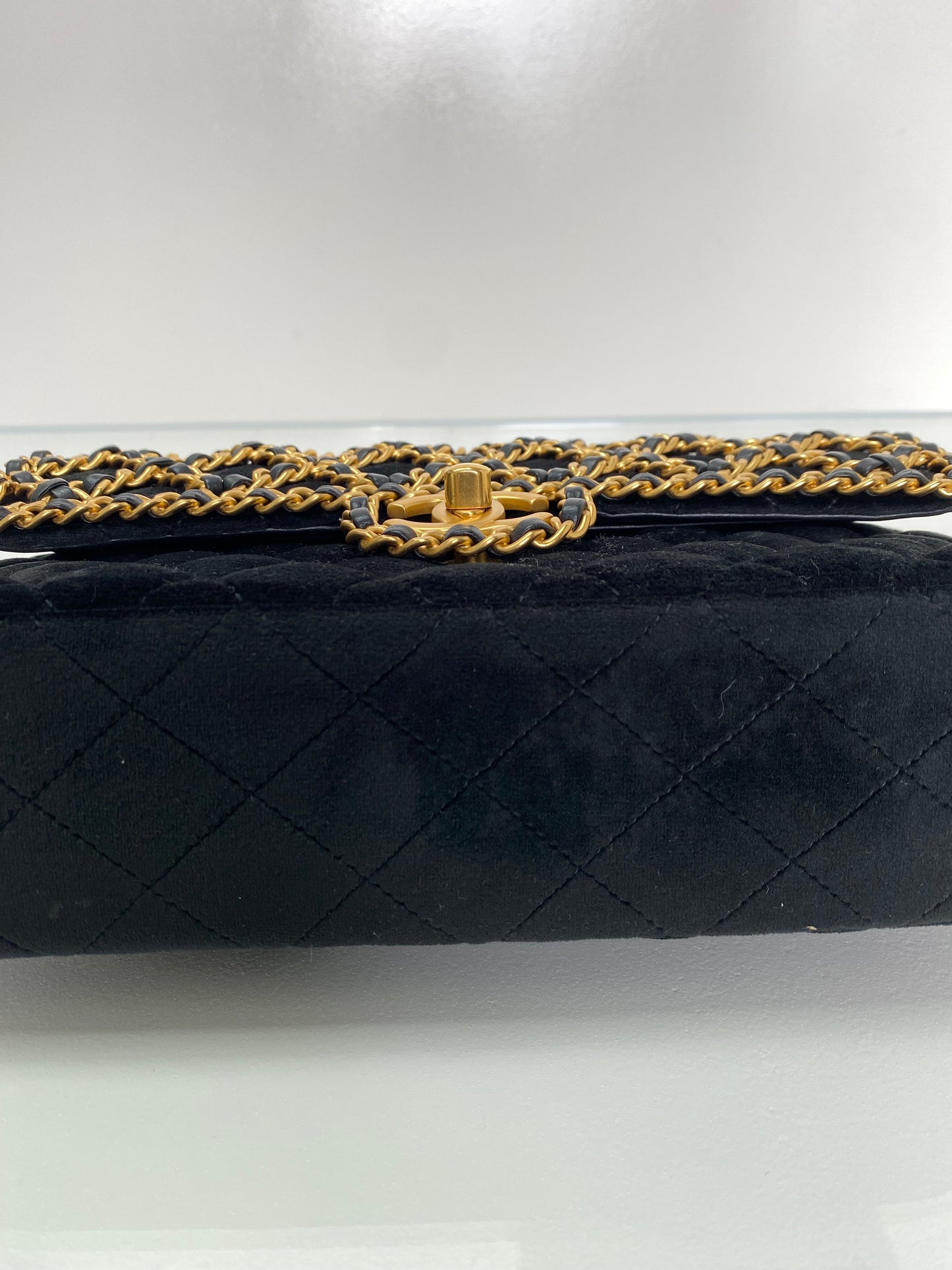 Chanel Black & Gold Velvet Double Flap Timeless Chained Bag GHW