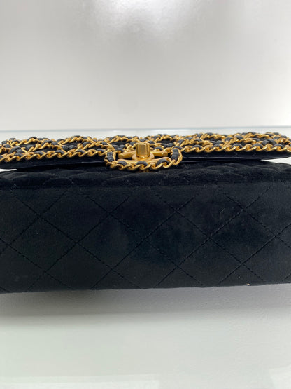 Chanel Black & Gold Velvet Double Flap Timeless Chained Bag GHW