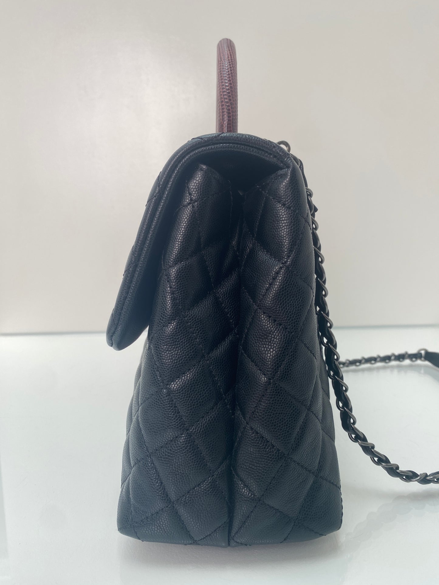 Chanel Burgundy Lizard & Black Caviar Medium Coco Top Handle Bag RHW