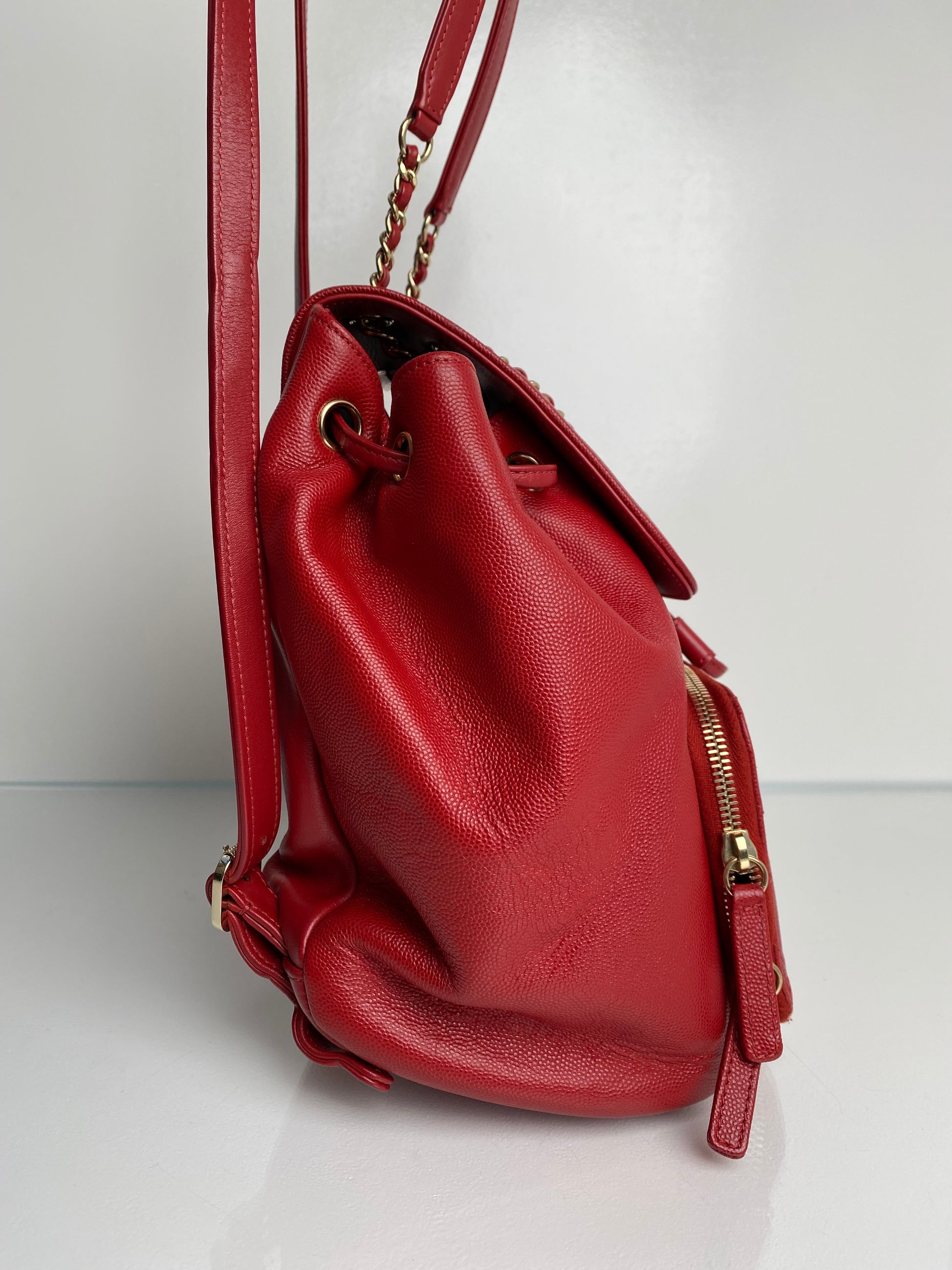 chanel red quilted caviar leather backpack bag Chanel 2017-2018 Business Affinity Chain-strap Backpack