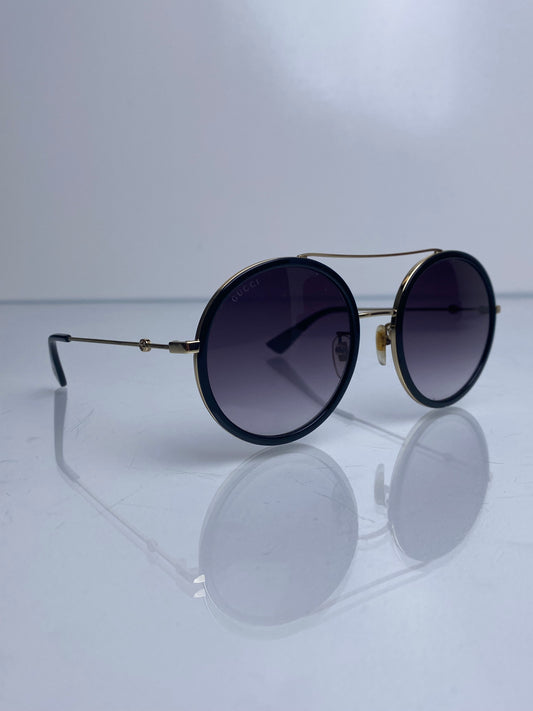 Gucci Black Circular Overiszed Sunglasses GHW