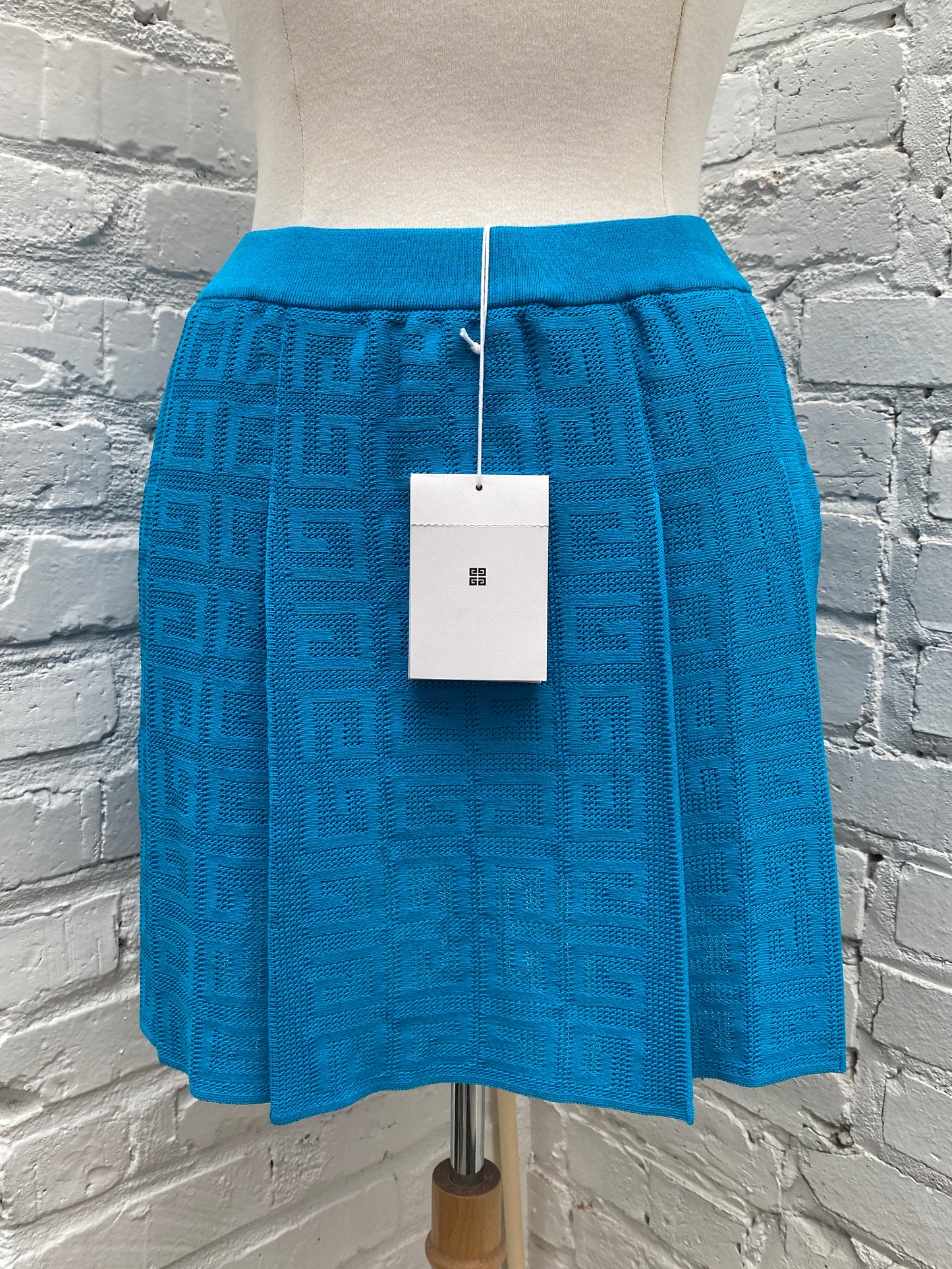 Givenchy Blue Pleated Logo Skirt, XS