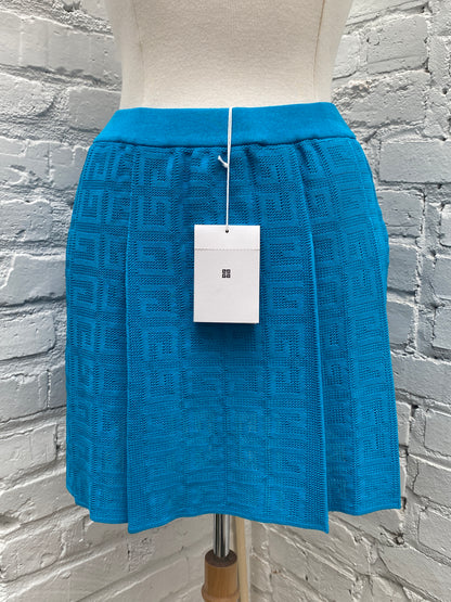 Givenchy Blue Pleated Logo Skirt, XS