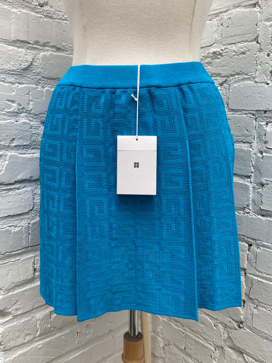 Givenchy Blue Pleated Logo Skirt, XS
