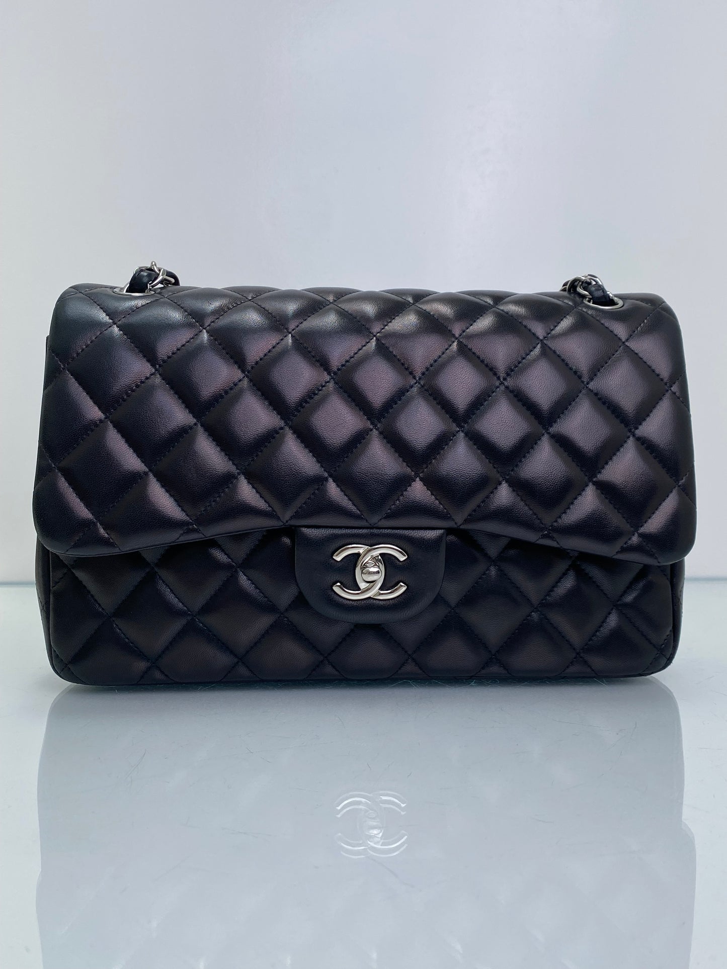 Chanel Black Quilted Lambskin Classic Double Flap Jumbo Bag GHW #17