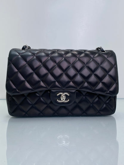 Chanel Black Quilted Lambskin Classic Double Flap Jumbo Bag GHW #17