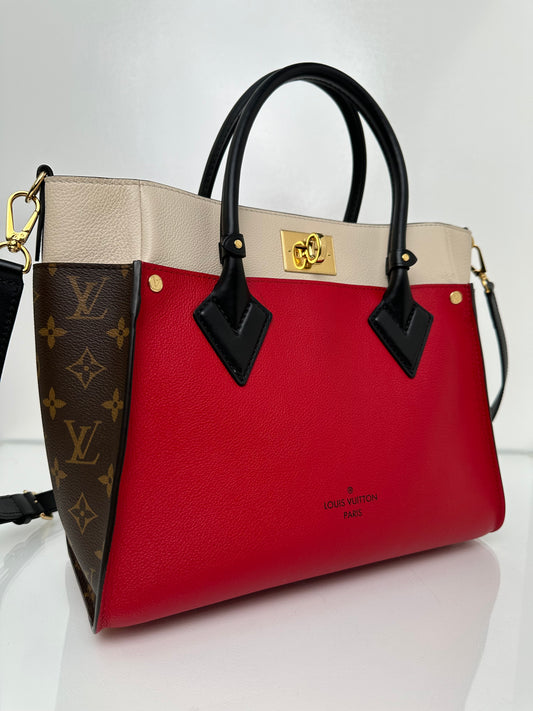 Louis Vuitton Red, Cream, & Monogram On My Side Tote Bag