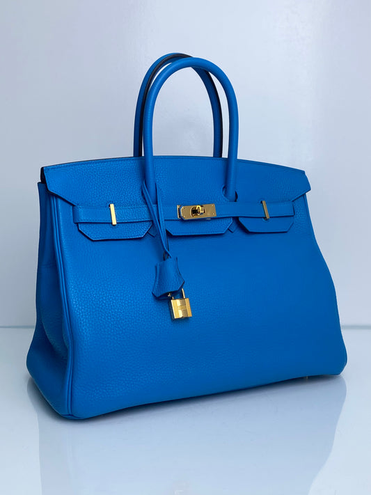 Hermes Birkin 35 Bleu Zanzibar Clemence GHW #A