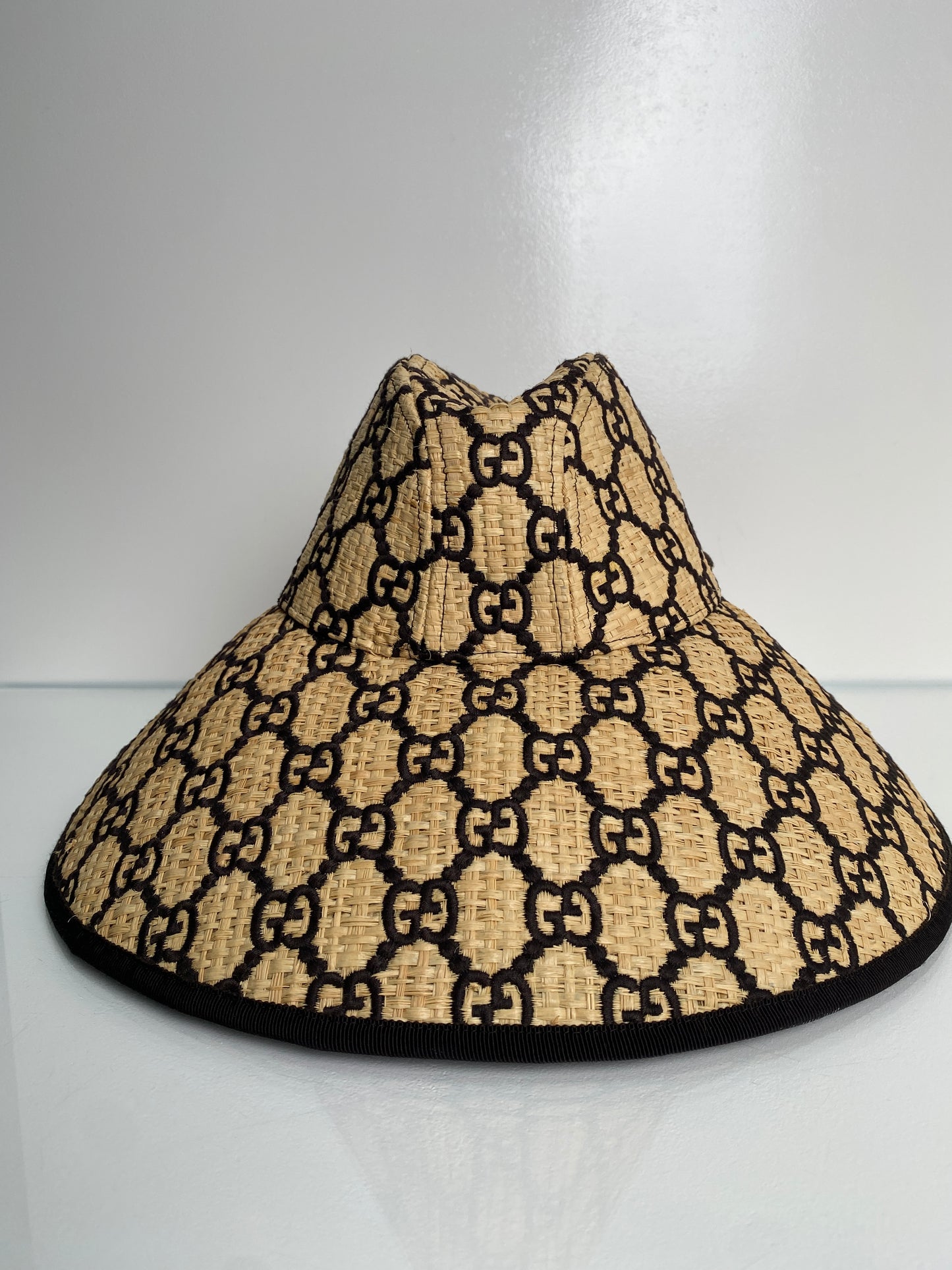Gucci Brown & Tan Raffia GG Wide Brim Hat