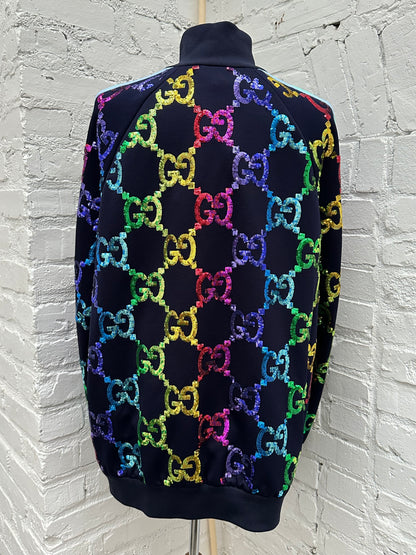 Gucci Navy/Multicolor GG Sequin Track Jacket, L