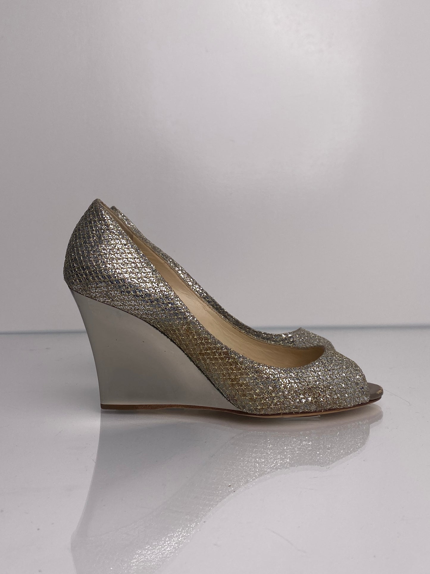 Jimmy Choo Gold & Silver Sequin Wedges, 37