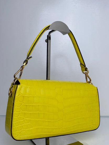 Fendi Yellow Croc Baguette Bag GHW