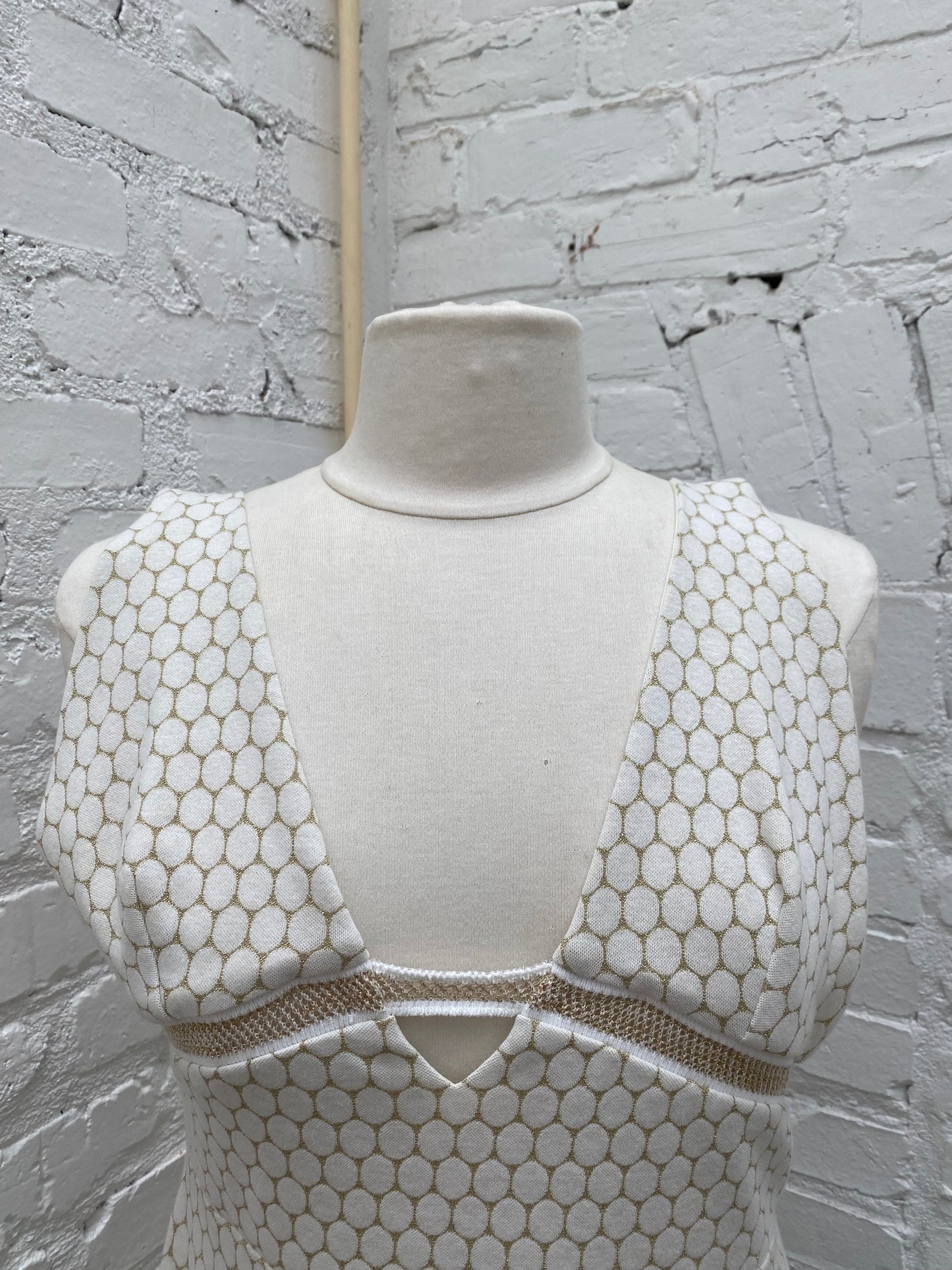 Adriana Iglesias White Circles & Gold Sparkles Dress, 40