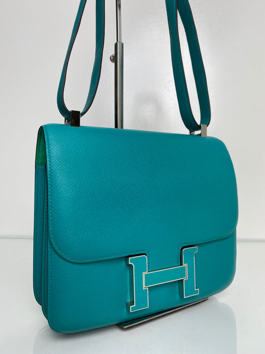 Hermes Constance 24 Bleu Paon Menthe Epsom PHW #A