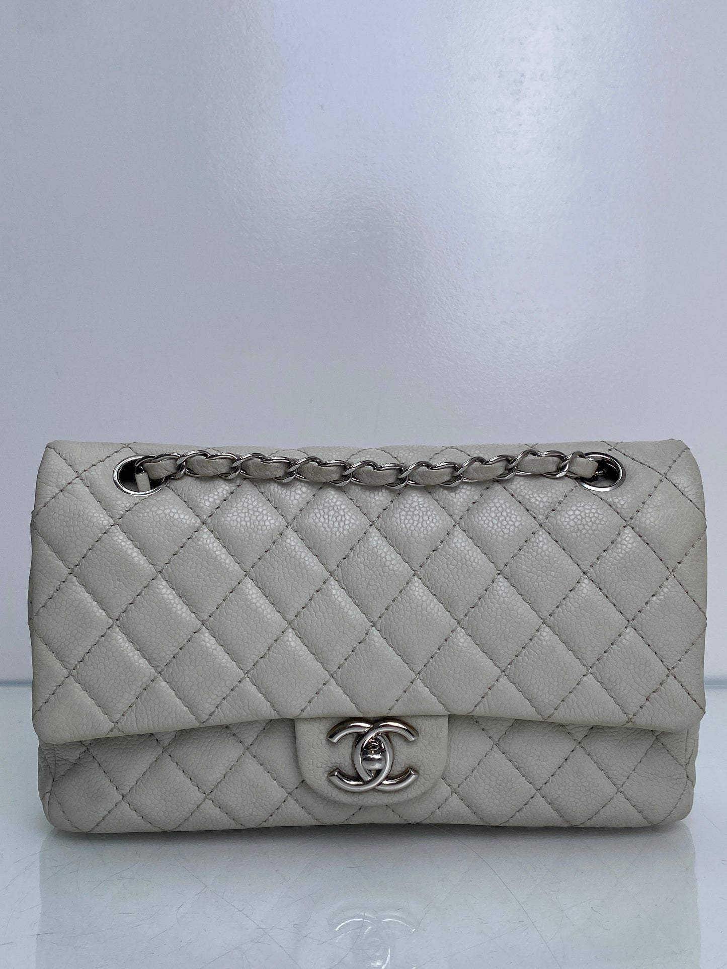 Chanel Ivory Medium Caviar Classic Double Flap SHW