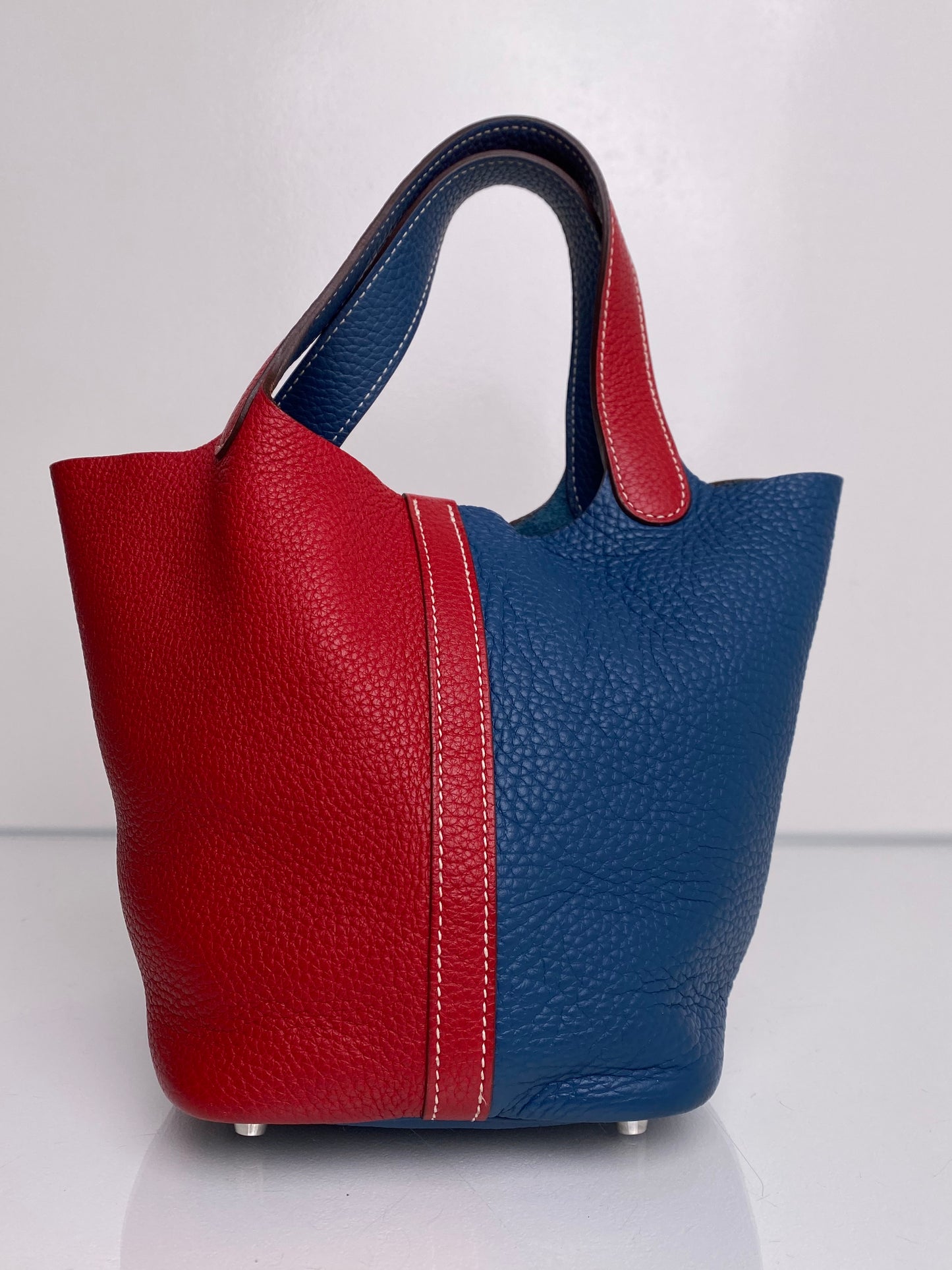 Hermes Picotin Rouge Casaque Bleu Thalassa Clemence PHW #P