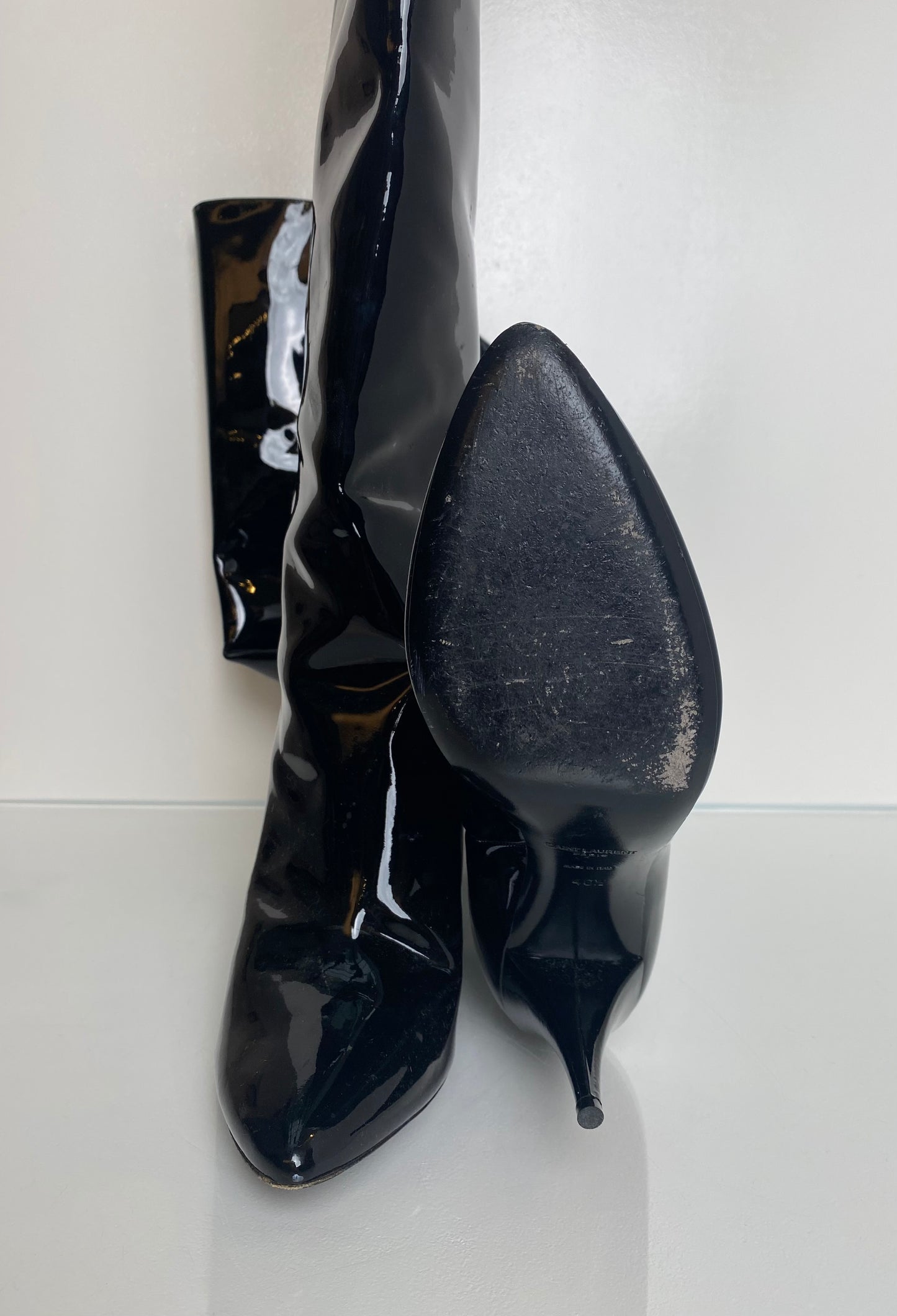 Saint Laurent Black Patent Over The Knee Boots, 40.5