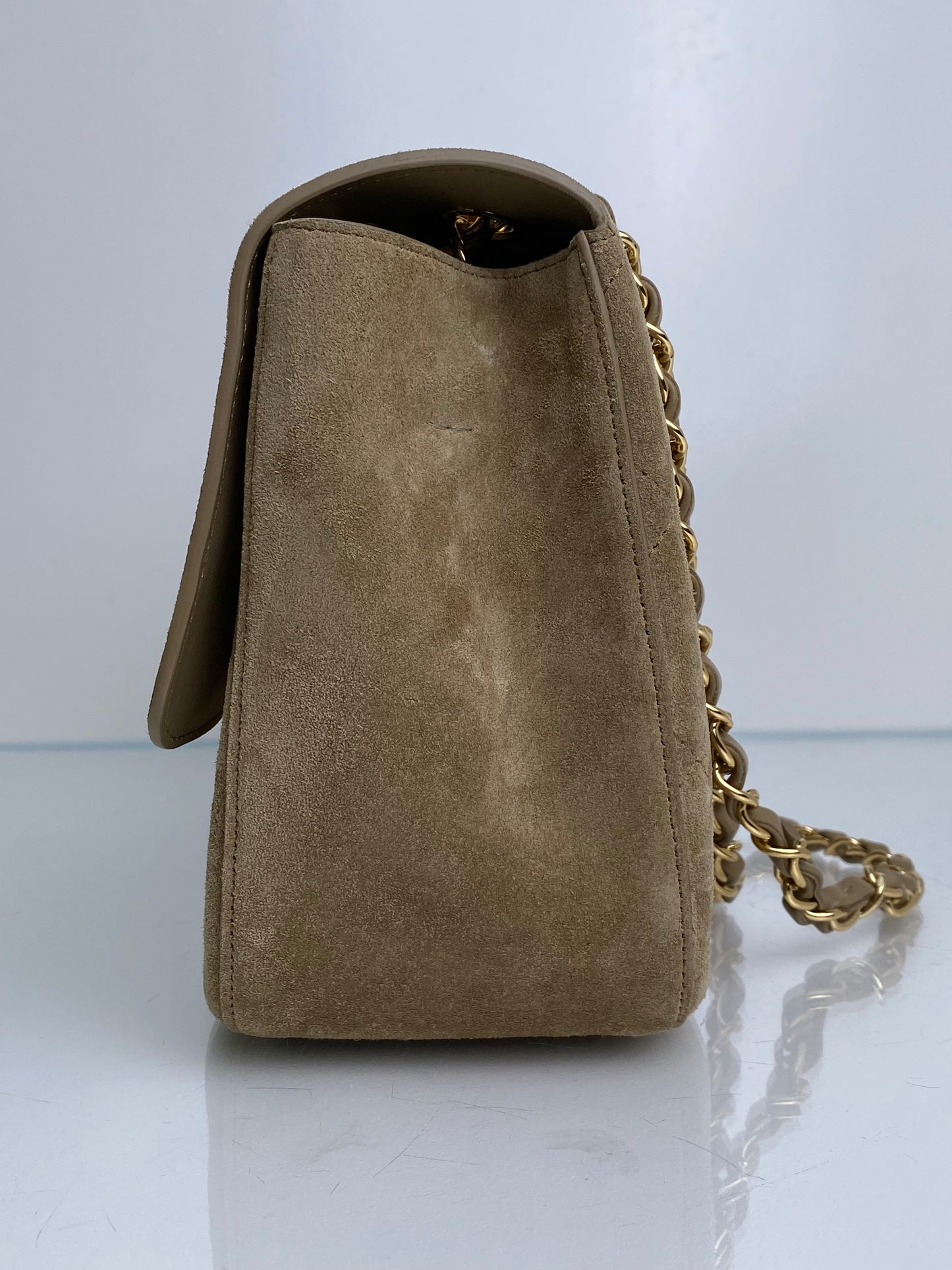 Chanel Tan Quilted Suede Jumbo Classic Flap Bag GHW