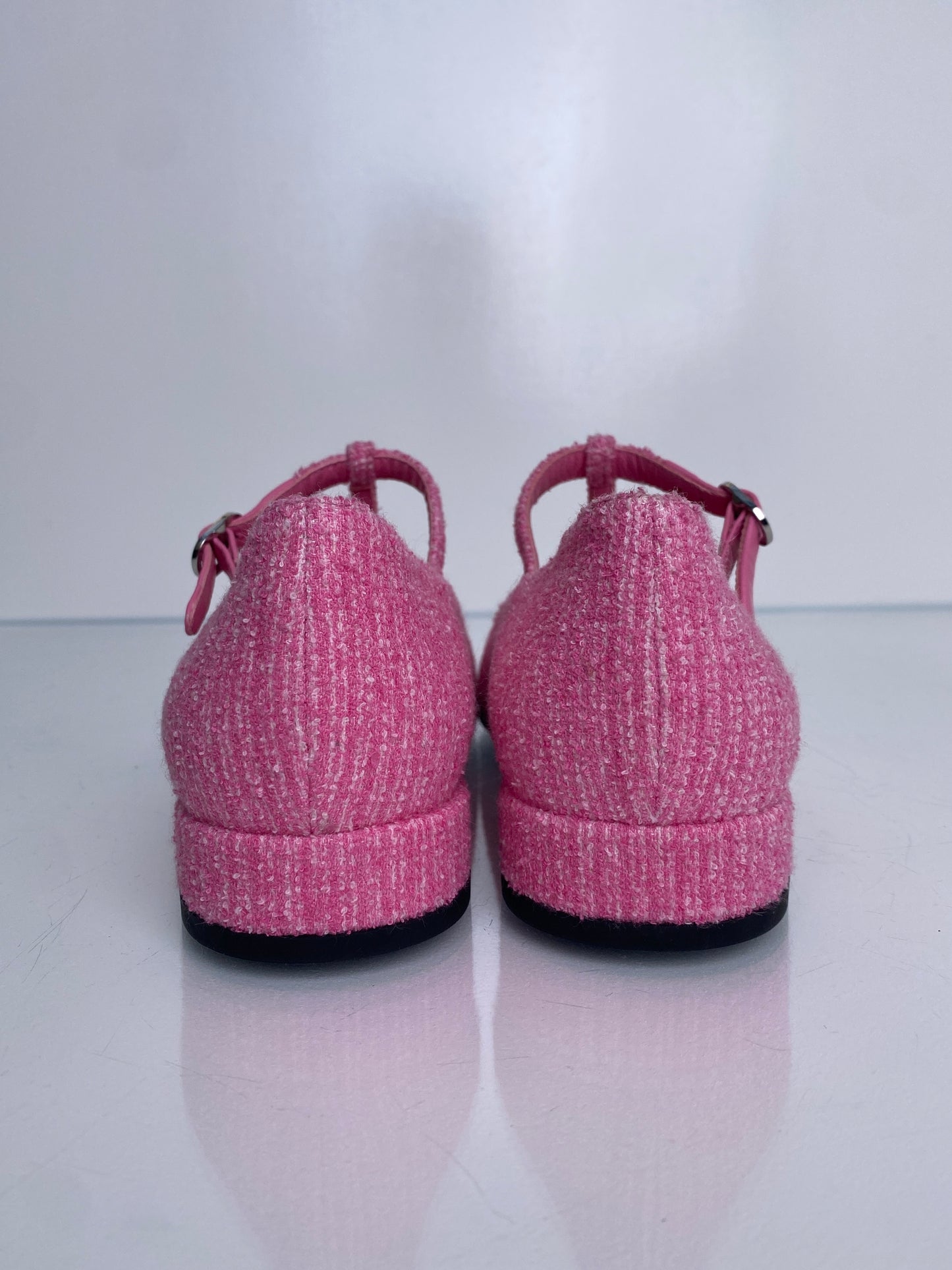 Chanel Pink Tweed CC Mary Jane Flats, 38