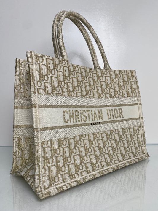 Christian Dior Medium Book Tote Gold/Cream