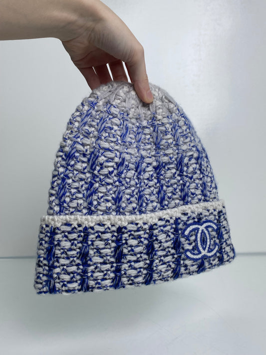 Chanel Blue/White CC Knit Beanie
