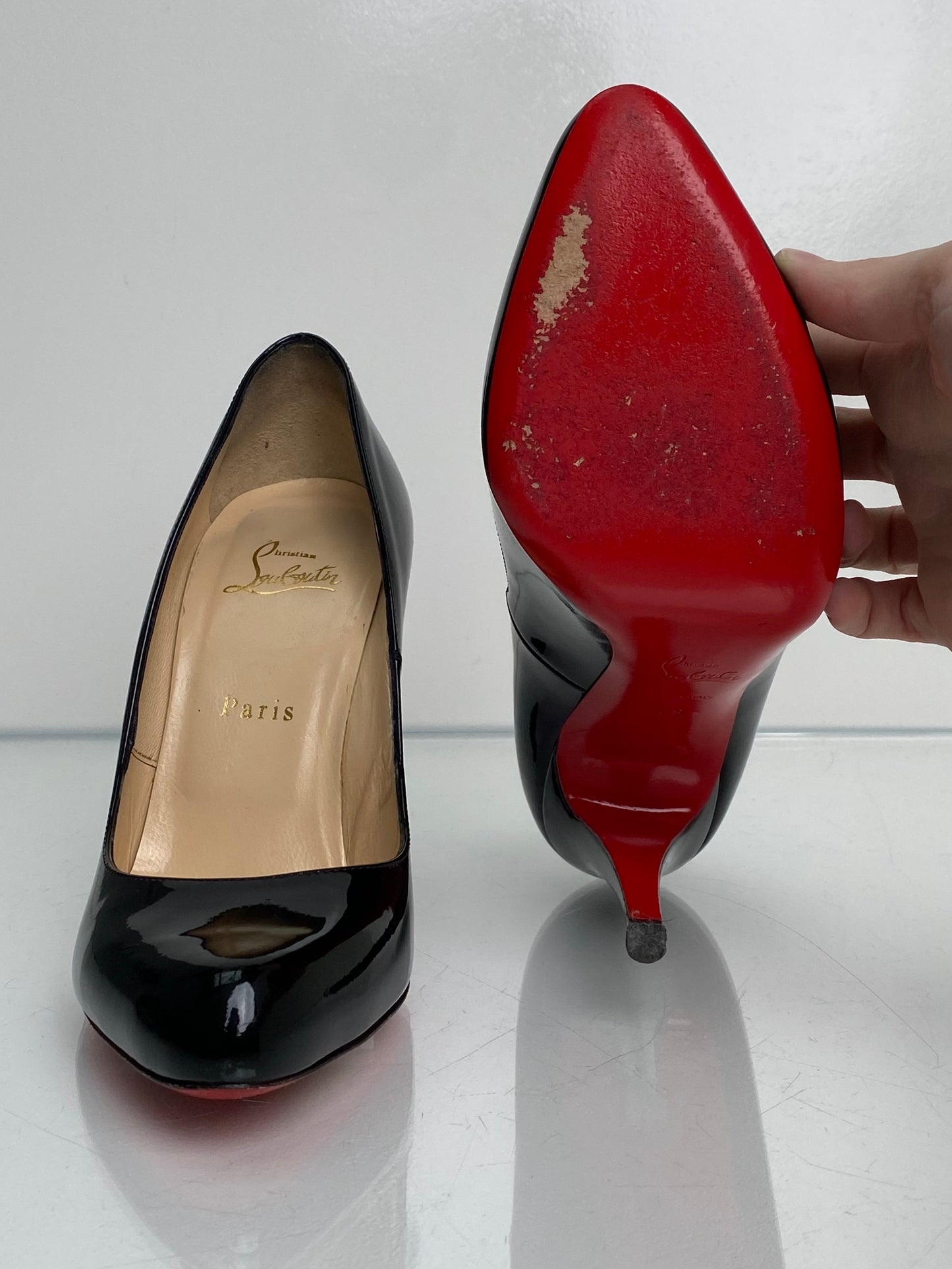 Christian Louboutin Black Patent Pump Heels, 39