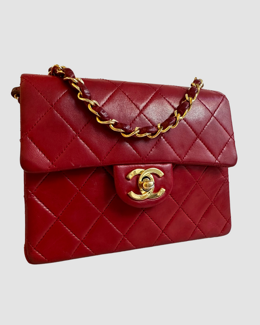 Chanel Vintage Mini Red Lambskin Square Flap Bag GHW