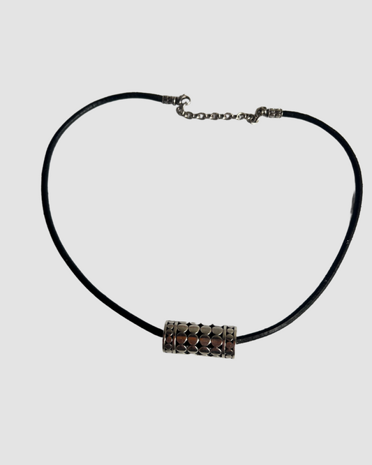 John Hardy Sterling Silver Dot Cylinder Leather Necklace