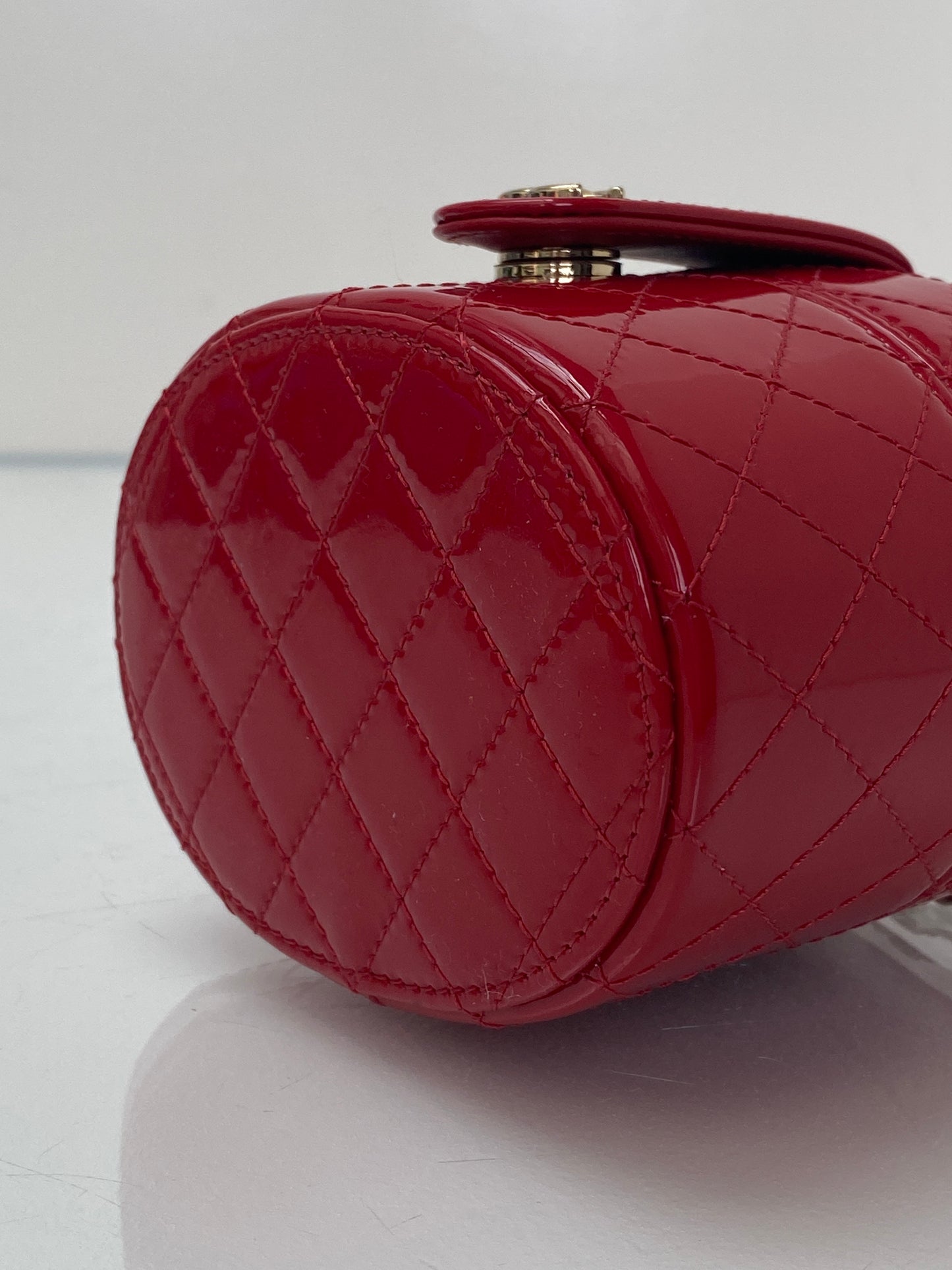 Chanel Red Patent Quilted Small Round Vanity GHW