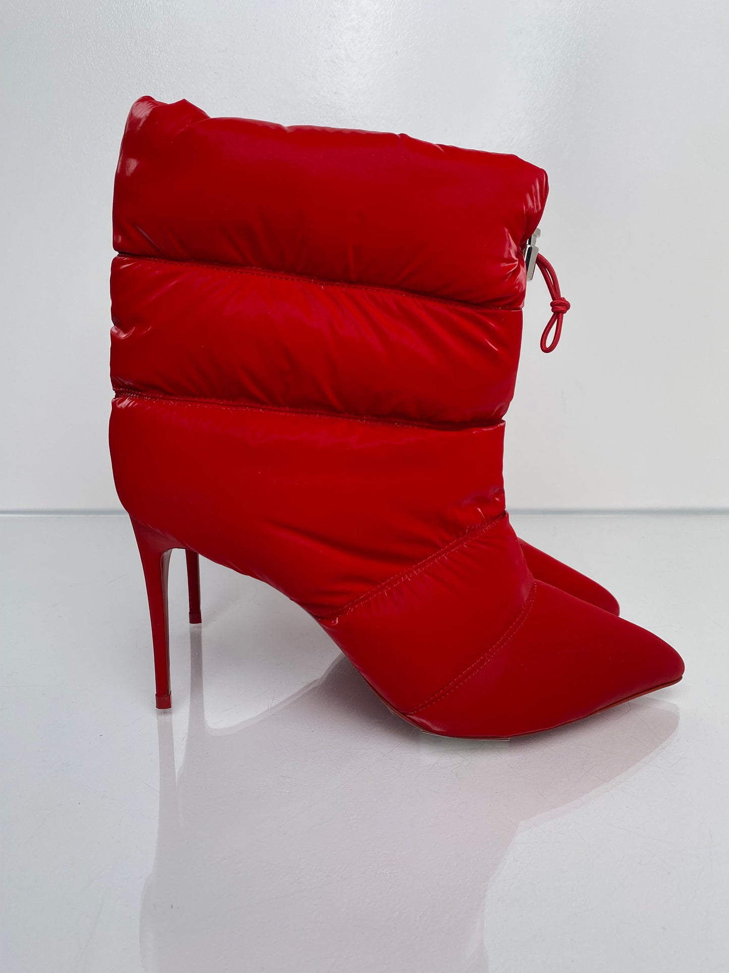 Christian Louboutin Red Puffer Heeled Booties, 39