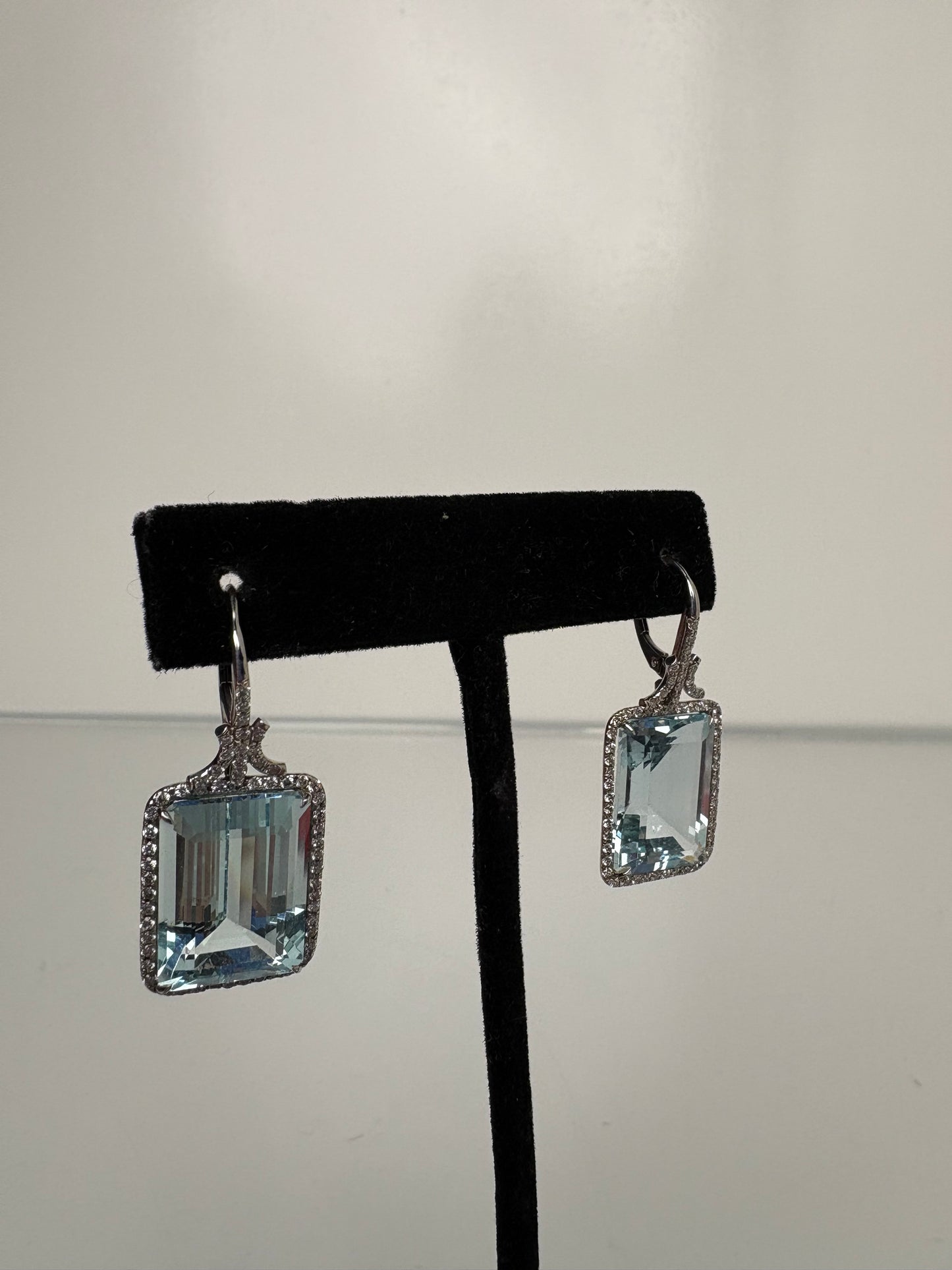 Aquamarine & Diamond Square Dangle Earrings