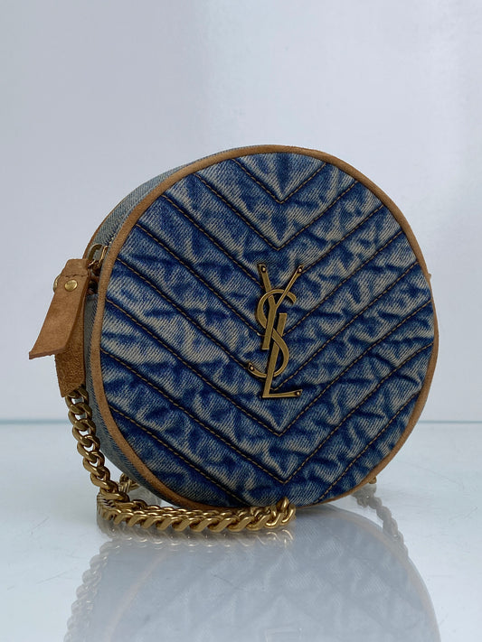 Saint Laurent Denim Vinyle Round Camera Bag GHW