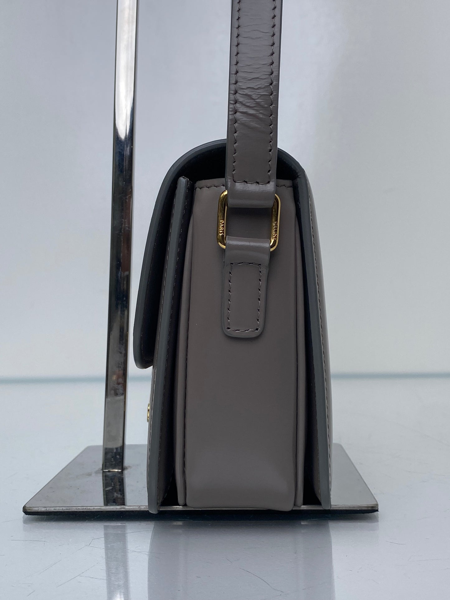 Celine Teen Pebble Grey Triomphe Bag in Shiny Calfskin
