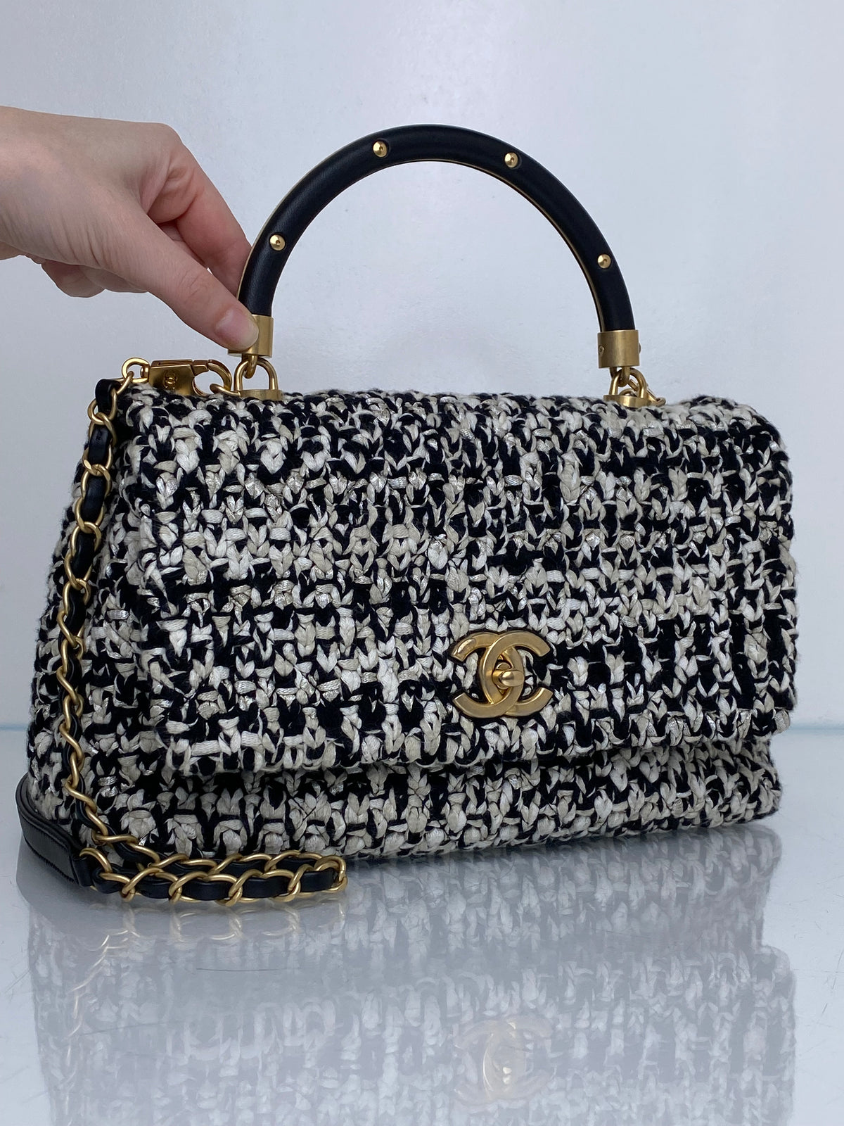 Chanel Cream & Black Crochet Coco Handle Bag GHW #25
