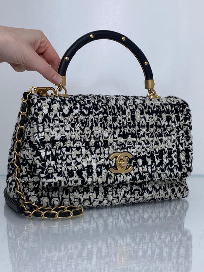 Chanel Cream & Black Crochet Coco Handle Bag GHW #25