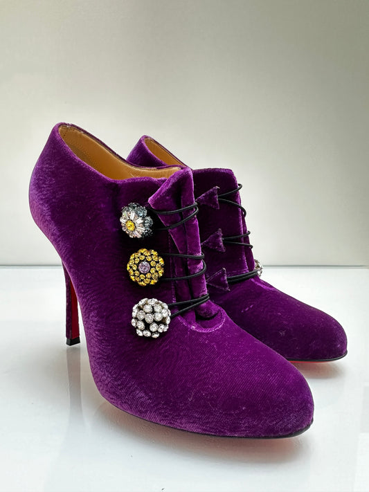 Christian Louboutin Purple Velvet Bejeweled Heels, 37