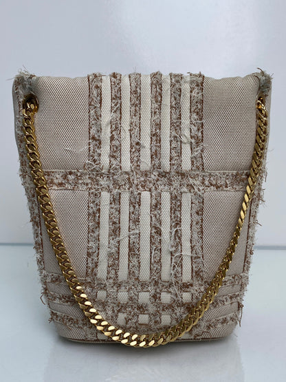 Burberry Tan & Beige Lola Needle Punch Check Canvas Small Bucket Bag GHW