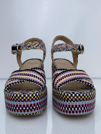 Chloe Black, White, & Multicolor Braided Heels, 38