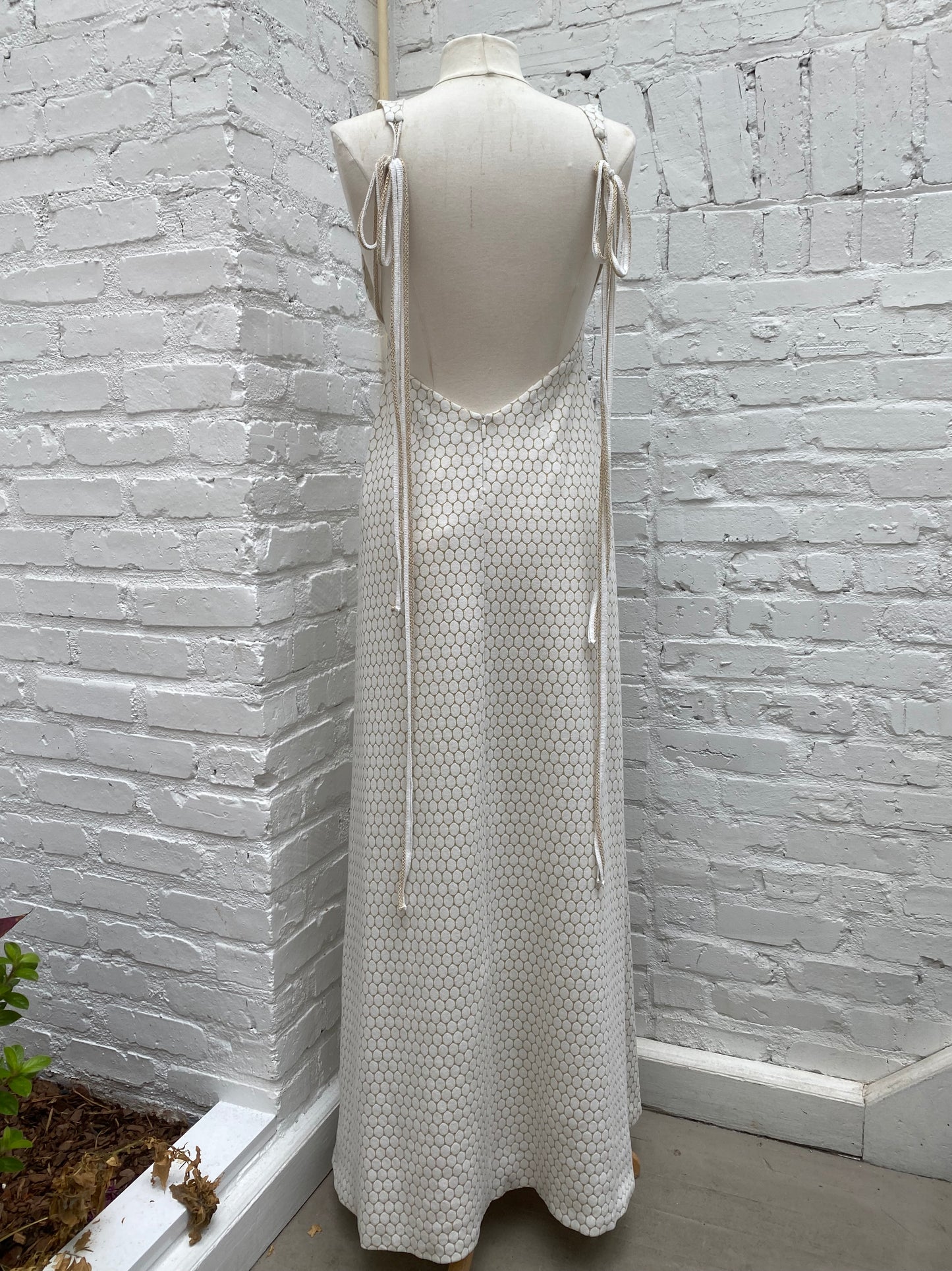 Adriana Iglesias White Circles & Gold Sparkles Dress, 40